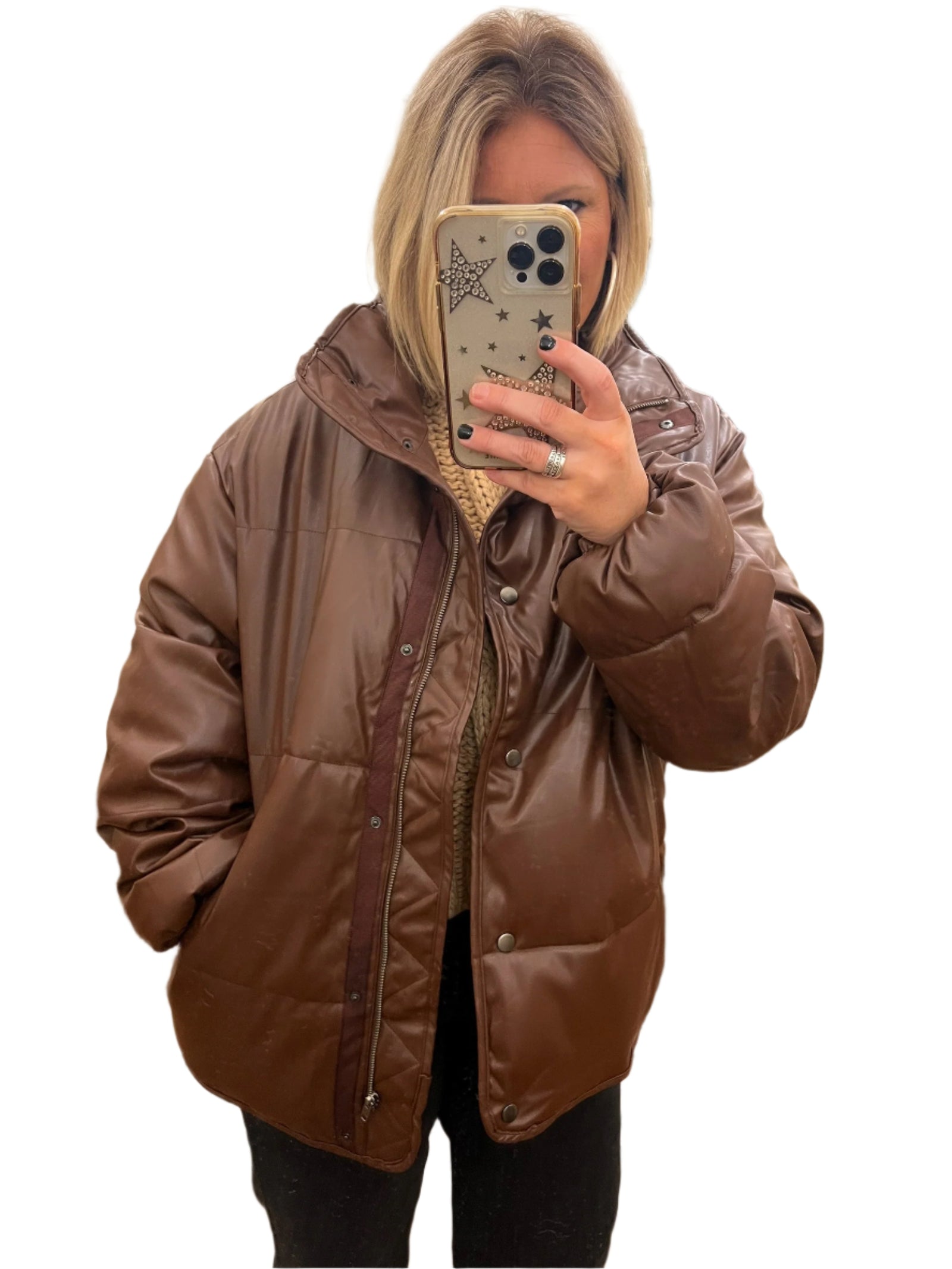 Veste en Cuir Puffer Chocolat pour Femme 0