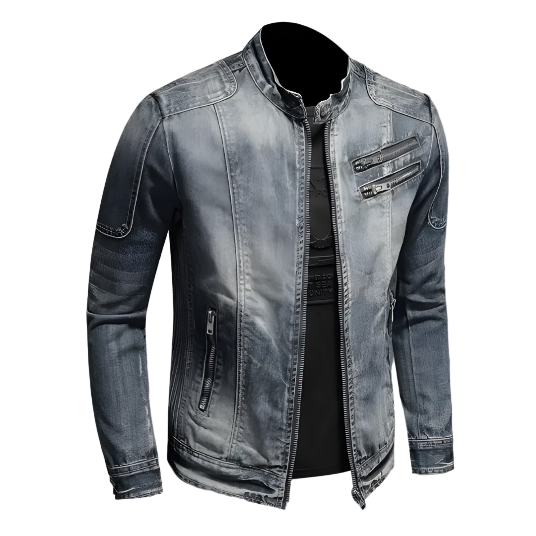 Veste en Jean Homme Style Motard Classique Ajustée 0
