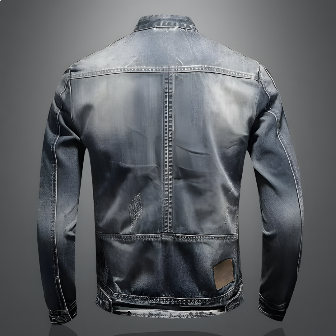 Veste en Jean Homme Style Motard Classique Ajustée 2