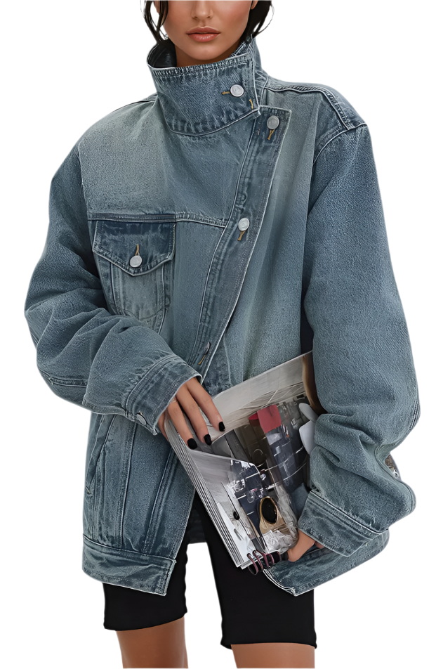 Veste en Jean Oversized Femme Design Asymétrique 0