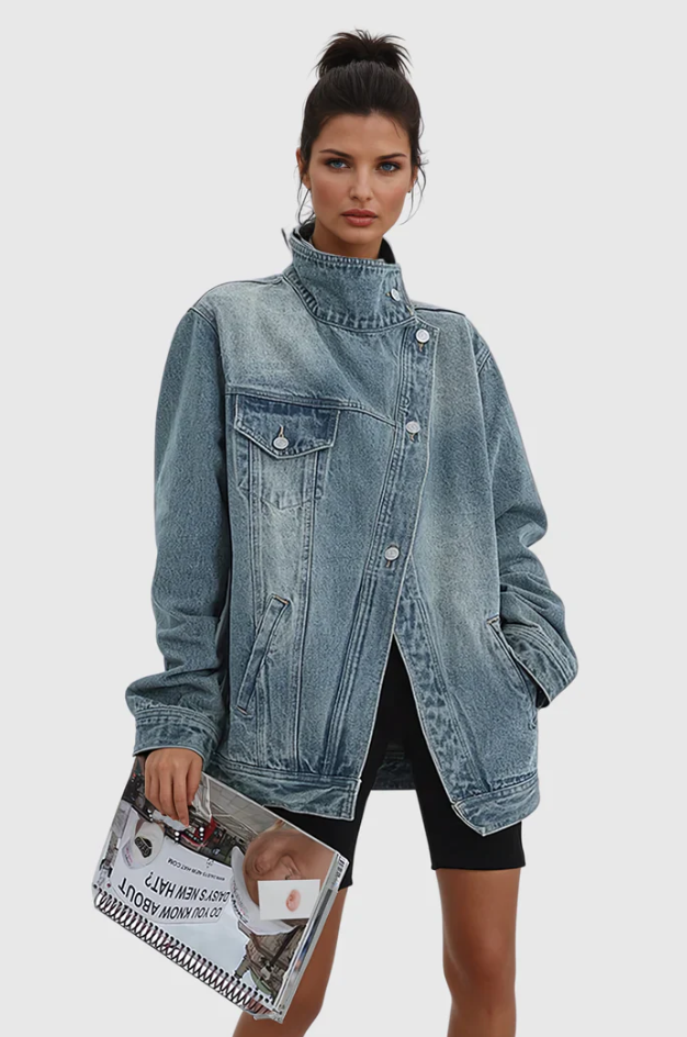 Veste en Jean Oversized Femme Design Asymétrique 2