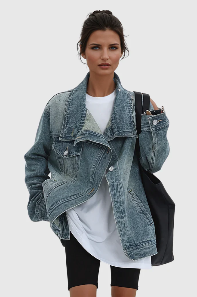 Veste en Jean Oversized Femme Design Asymétrique 3