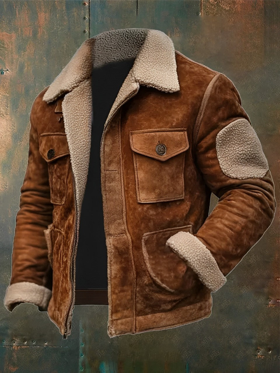 Veste pour Homme en Cuir Rustique avec Doublure Sherpa 0