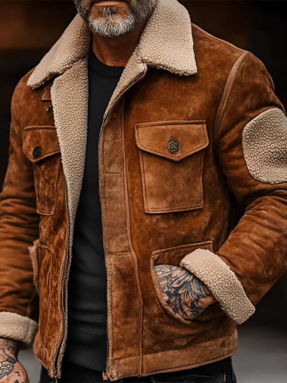 Veste pour Homme en Cuir Rustique avec Doublure Sherpa 1