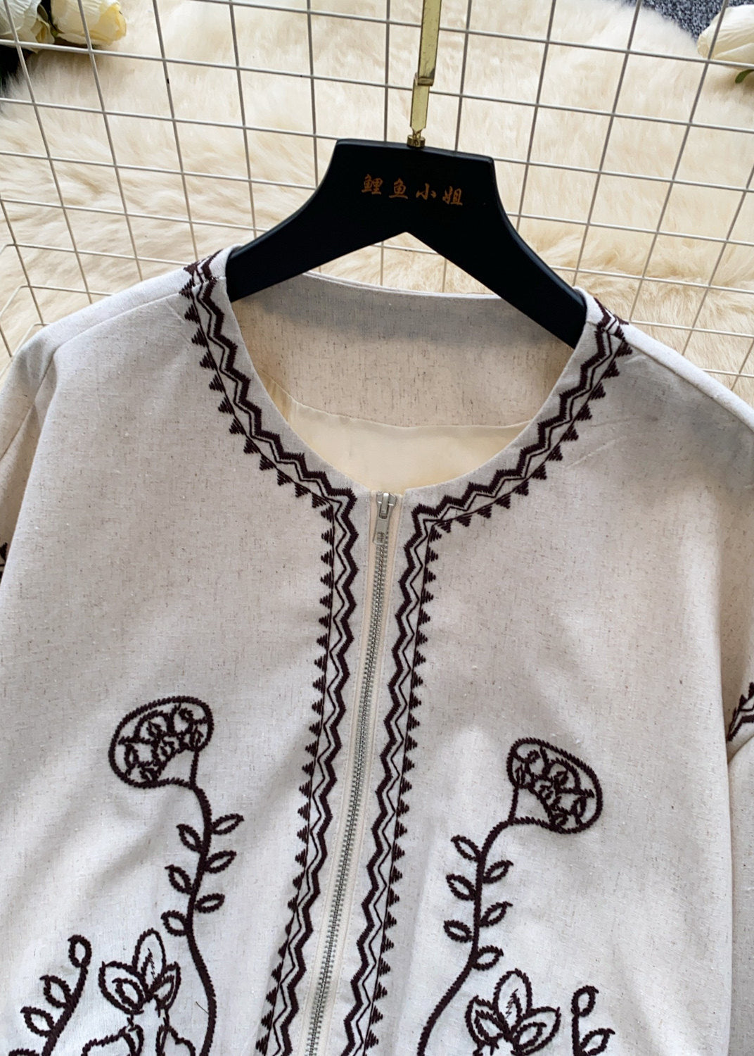Veste zippée oversize brodée pour femme style automnal 1