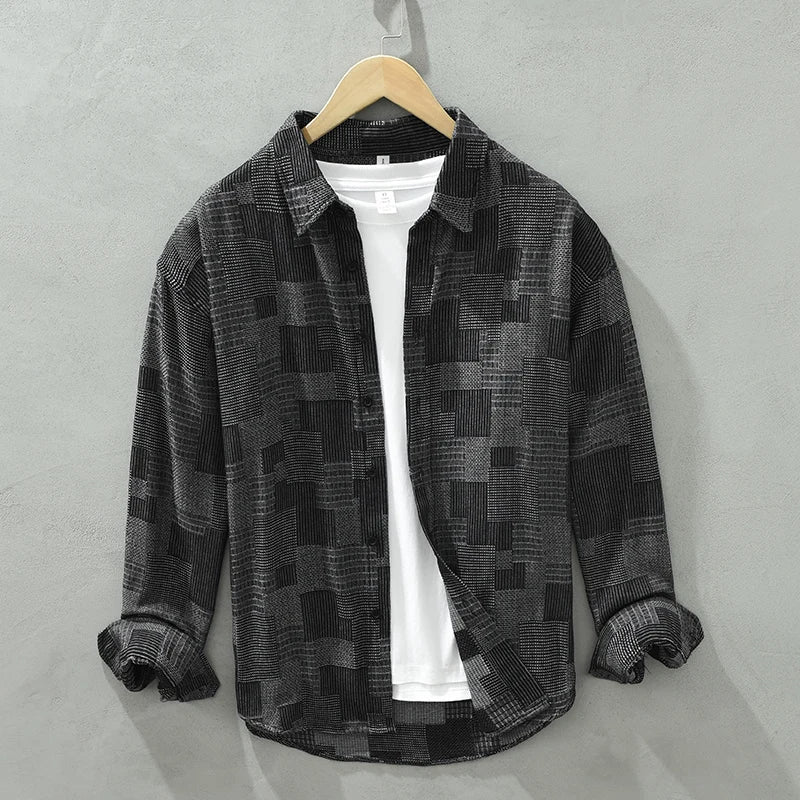 Chemise Homme Patchwork Élégante en Coton et Polyester 1