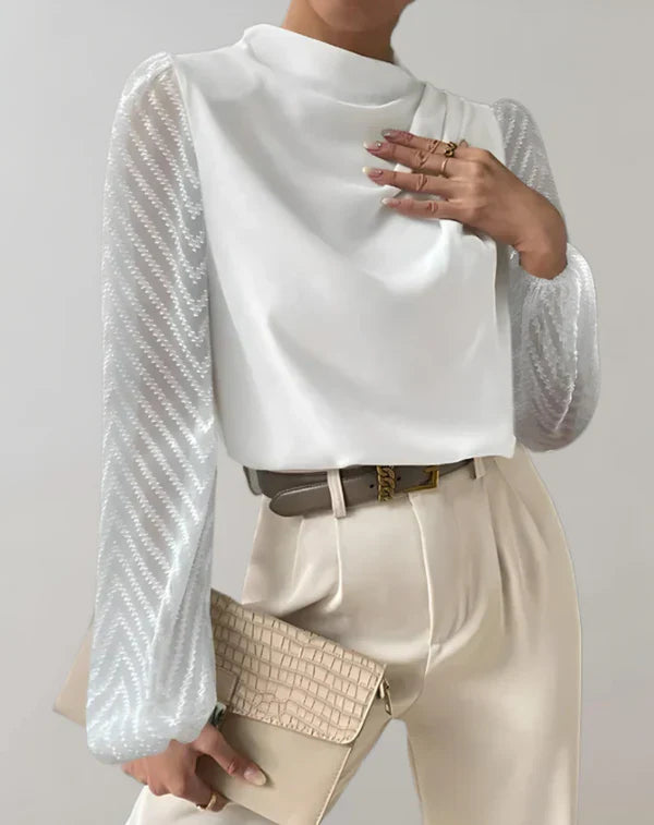 Haut Femme Élégant Col Rond Tissu Léger-2