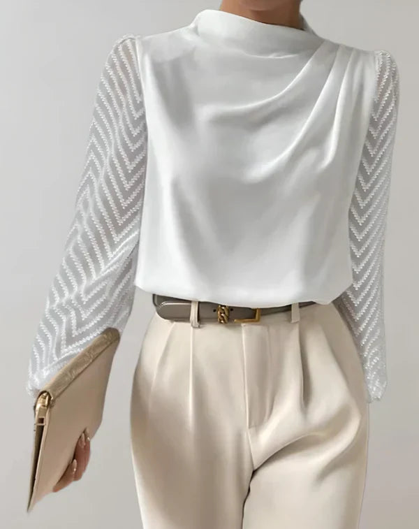Haut Femme Élégant Col Rond Tissu Léger-4