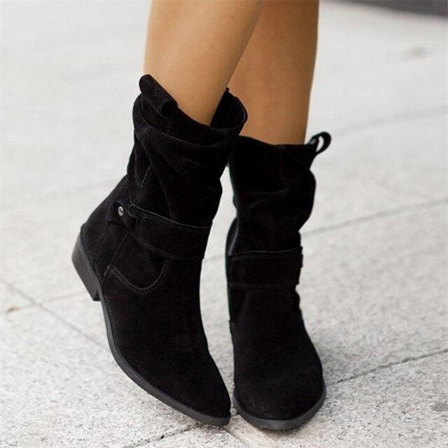 Bottes Hiver Femme Élégantes en Daim Doux à Talon Bas 6