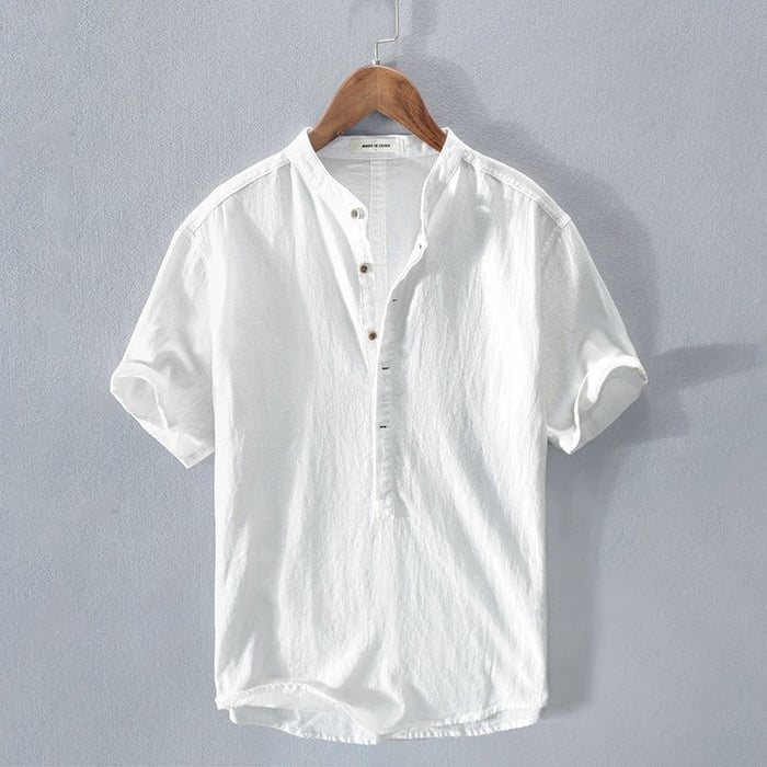 Chemise Homme Manches Courtes Style Décontracté en Lin Respirant-1
