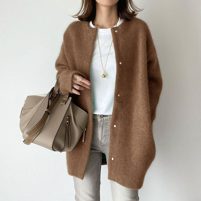 Gilet Femme Long Boutonné en Mélange de Coton et Acrylique 6