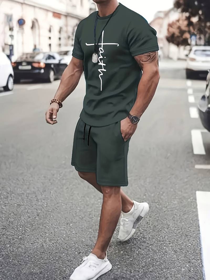 Variant image for Ensemble d'Été Homme T-shirt à Manches Courtes et Short en Coton-13