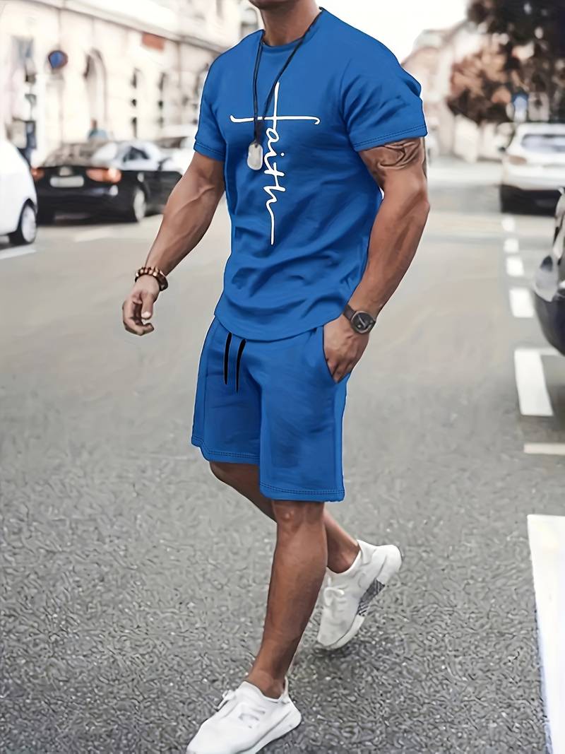 Variant image for Ensemble d'Été Homme T-shirt à Manches Courtes et Short en Coton-1