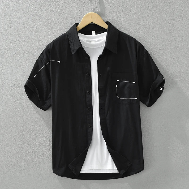Chemise Homme Manche Courte Coton Décontractée Élégante 1