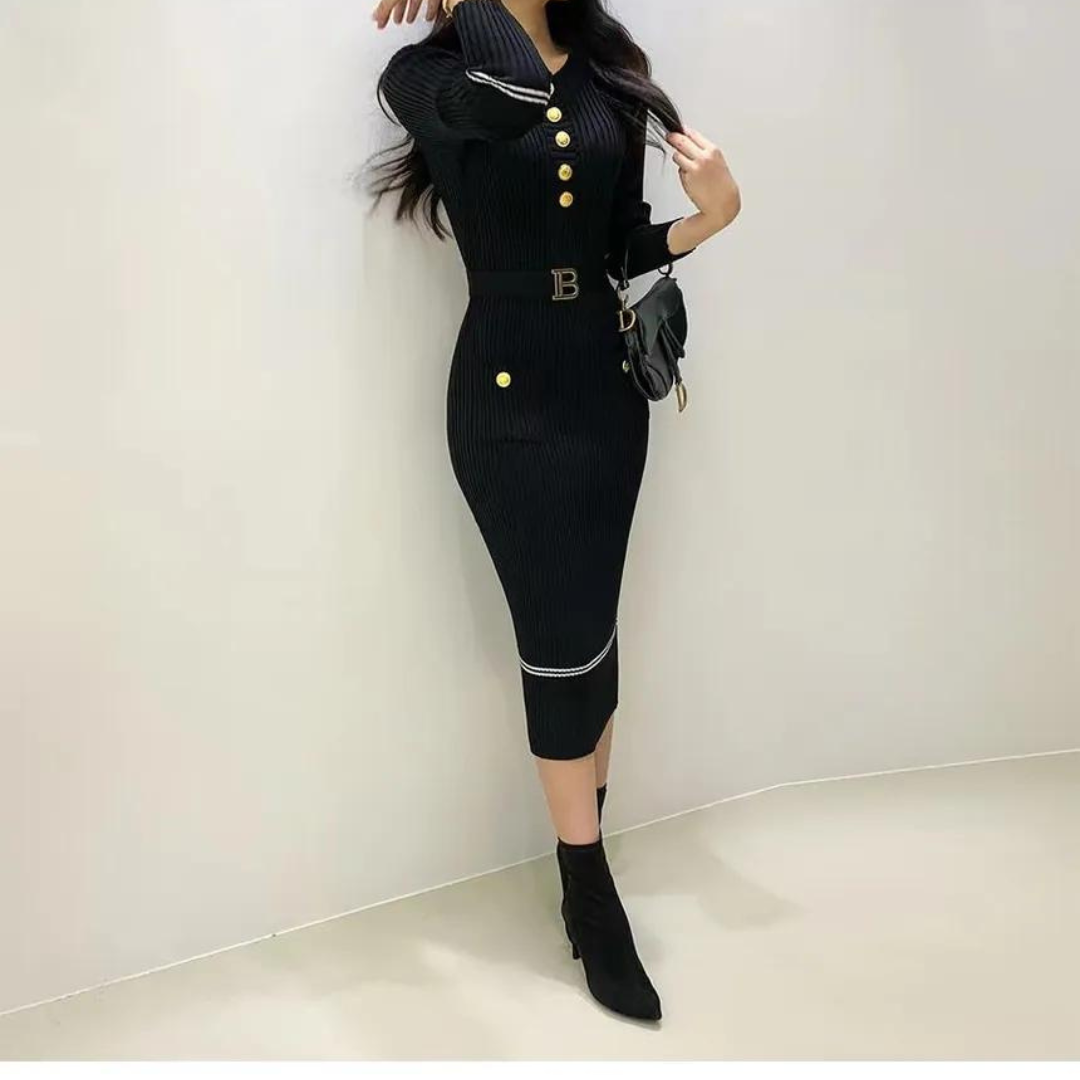 Robe en maille demi-boutonnée pour femmes