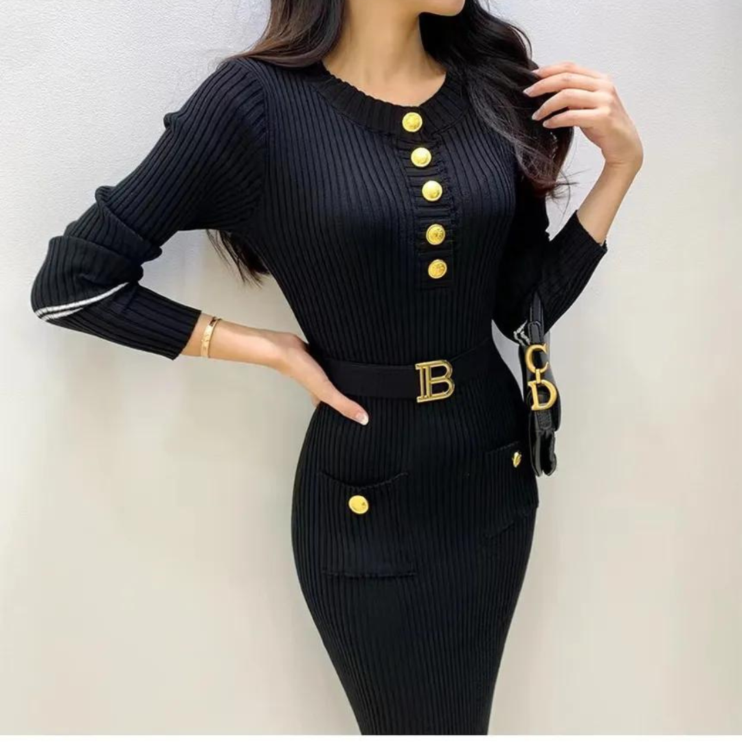 Robe en maille demi-boutonnée pour femmes