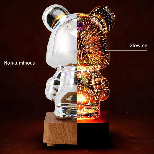 Lampe À Poser Décorative Ourson 3D Multicolore Plastique Effet Feu d'Artifice-5