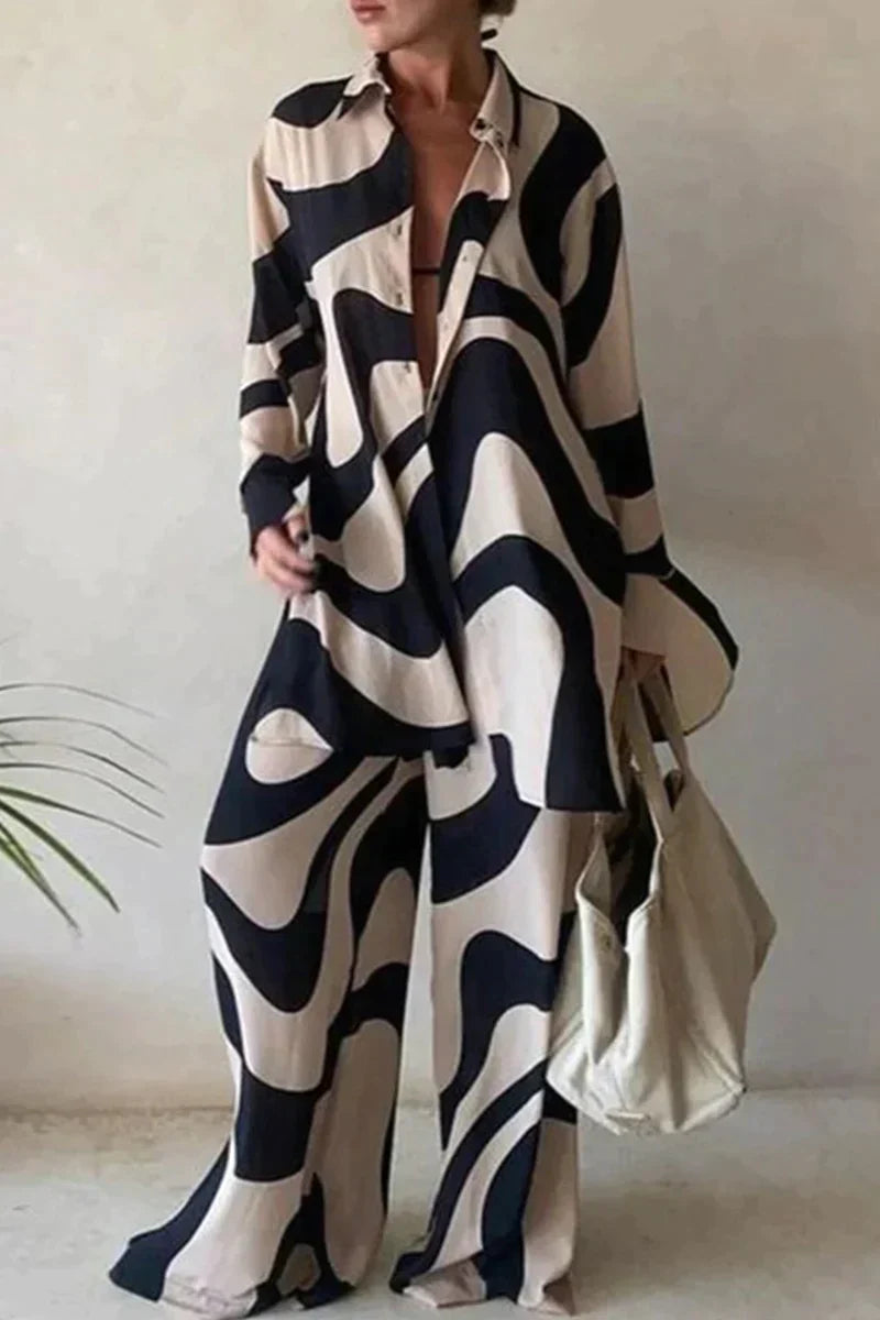 Ensemble d'Été Femme Pantalon et Chemise en Lin Élégant-1