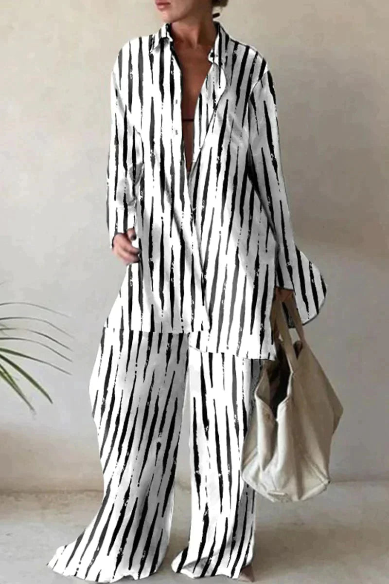 Variant image for Ensemble d'Été Femme Pantalon et Chemise en Lin Élégant-15