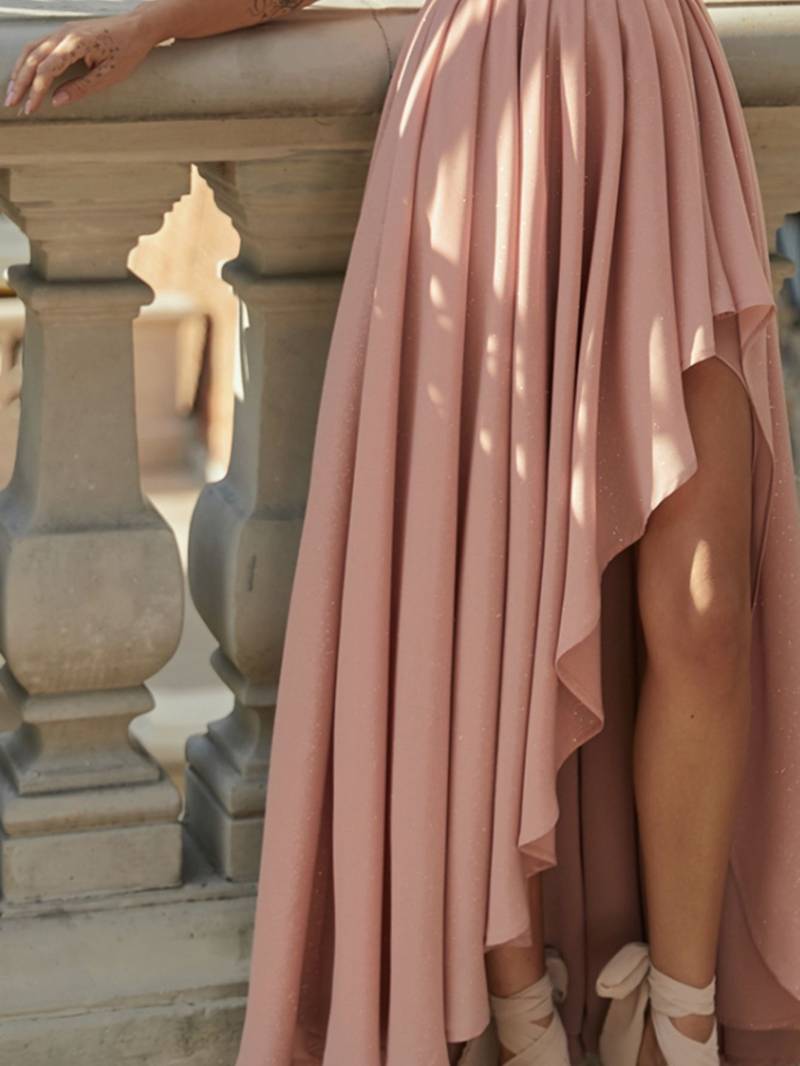 Robe Femme Longue Mousseline Élégante à Une Épaule-2