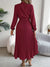 Robe Femme Longue Élégante Monochrome avec Col Sophistiqué en Polyester-5