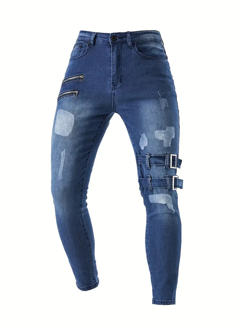 Variant image for Jean Décontracté Homme Style Motard en Denim-9