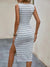 Robe Femme Longue à Rayures Tournées avec Ourlet Divisé en Polyester-2