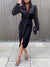 Robe Longue Femme Col en V Manche Longue Polyester Élégante-2