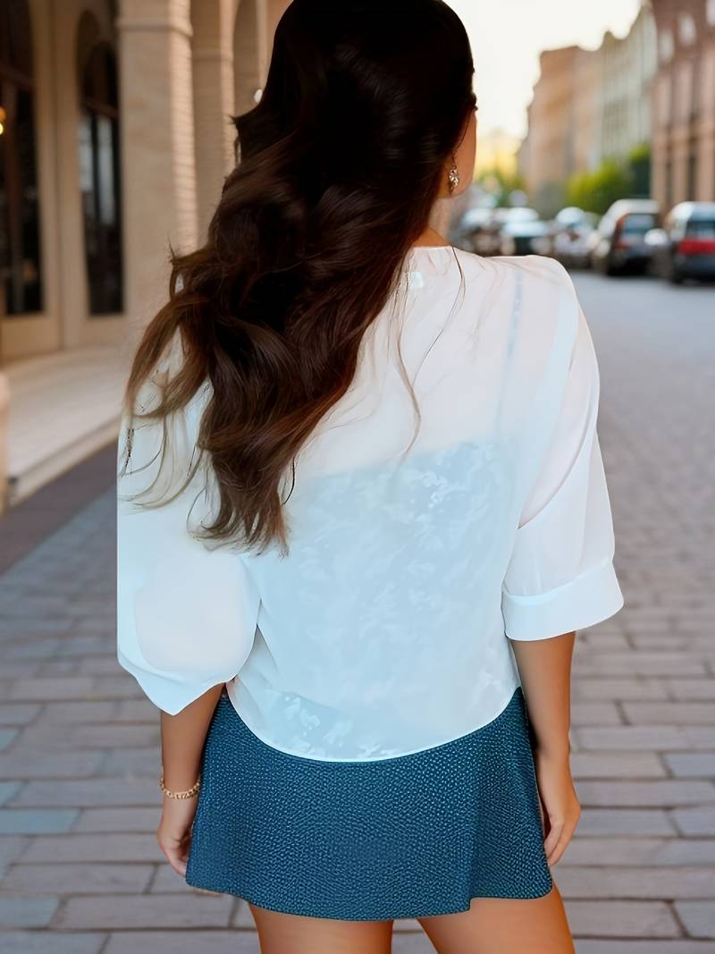 Chemisier Femme Chic Ouvert Aéré Tissu Léger-3