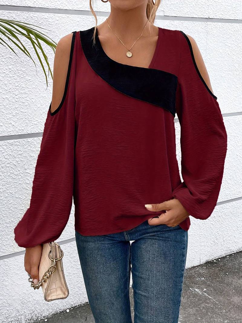 Chemisier Femme Chic Décolleté Carré Manches Longues Polyester-5