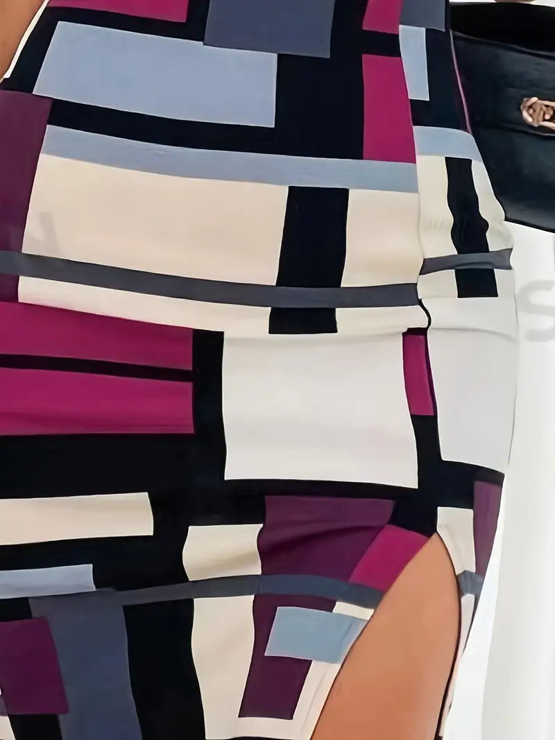 Robe Femme Élégante à Crayon en Bloc de Couleur-5