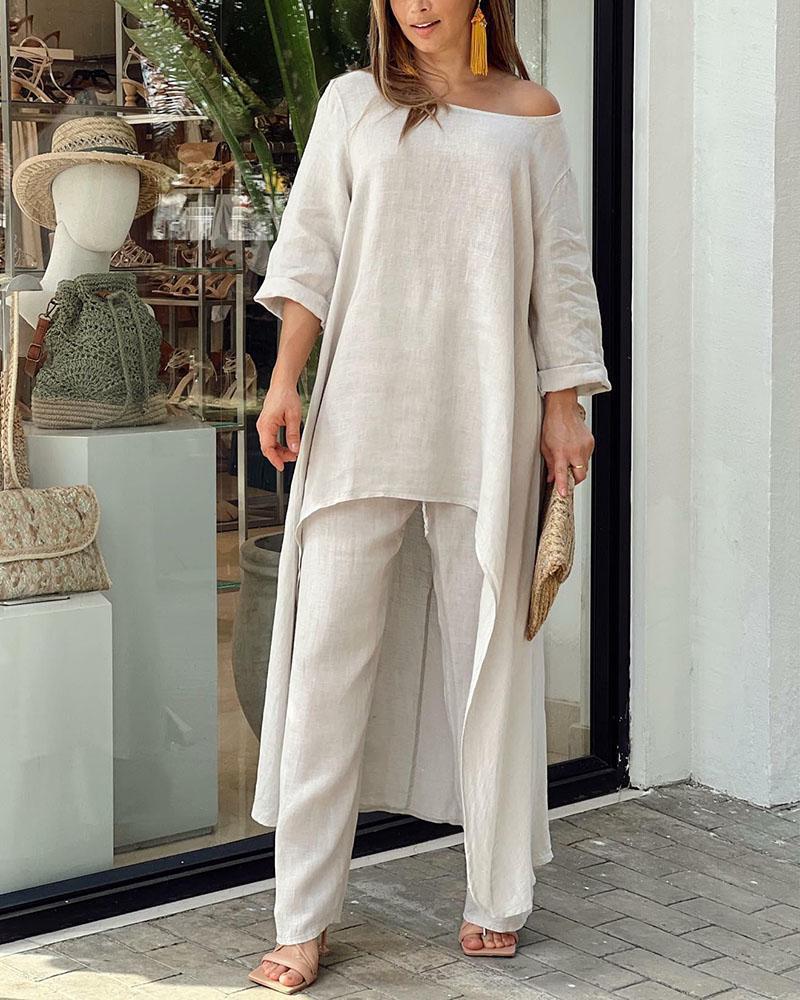 Ensemble de Loisirs Femme Haut Aéré et Pantalon Taille Haute Tissu Doux 5