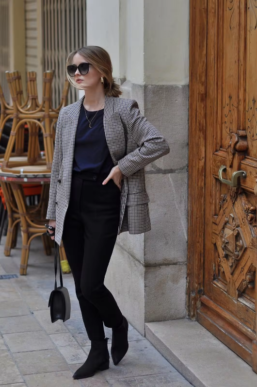 Manteau blazer vintage à carreaux pour femmes