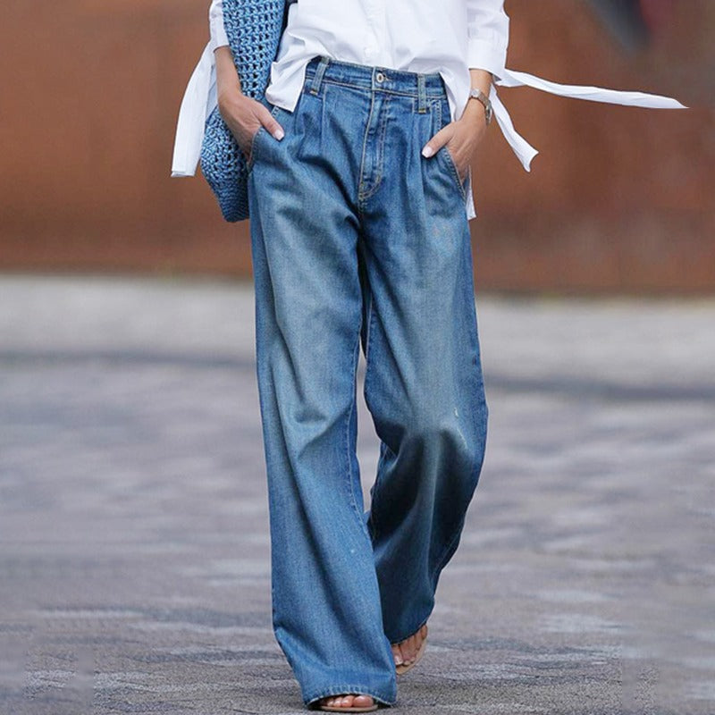 Jeans Femme Large Style Décontracté en Denim Durable-1