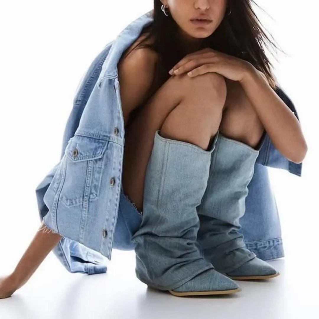 Bottes en denim à talons hauts pour femmes