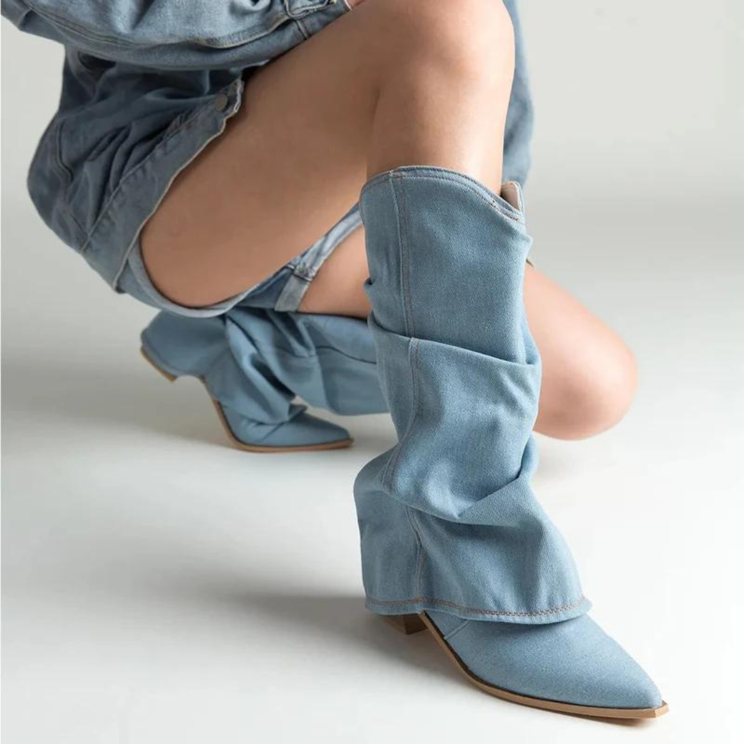 Bottes en denim à talons hauts pour femmes