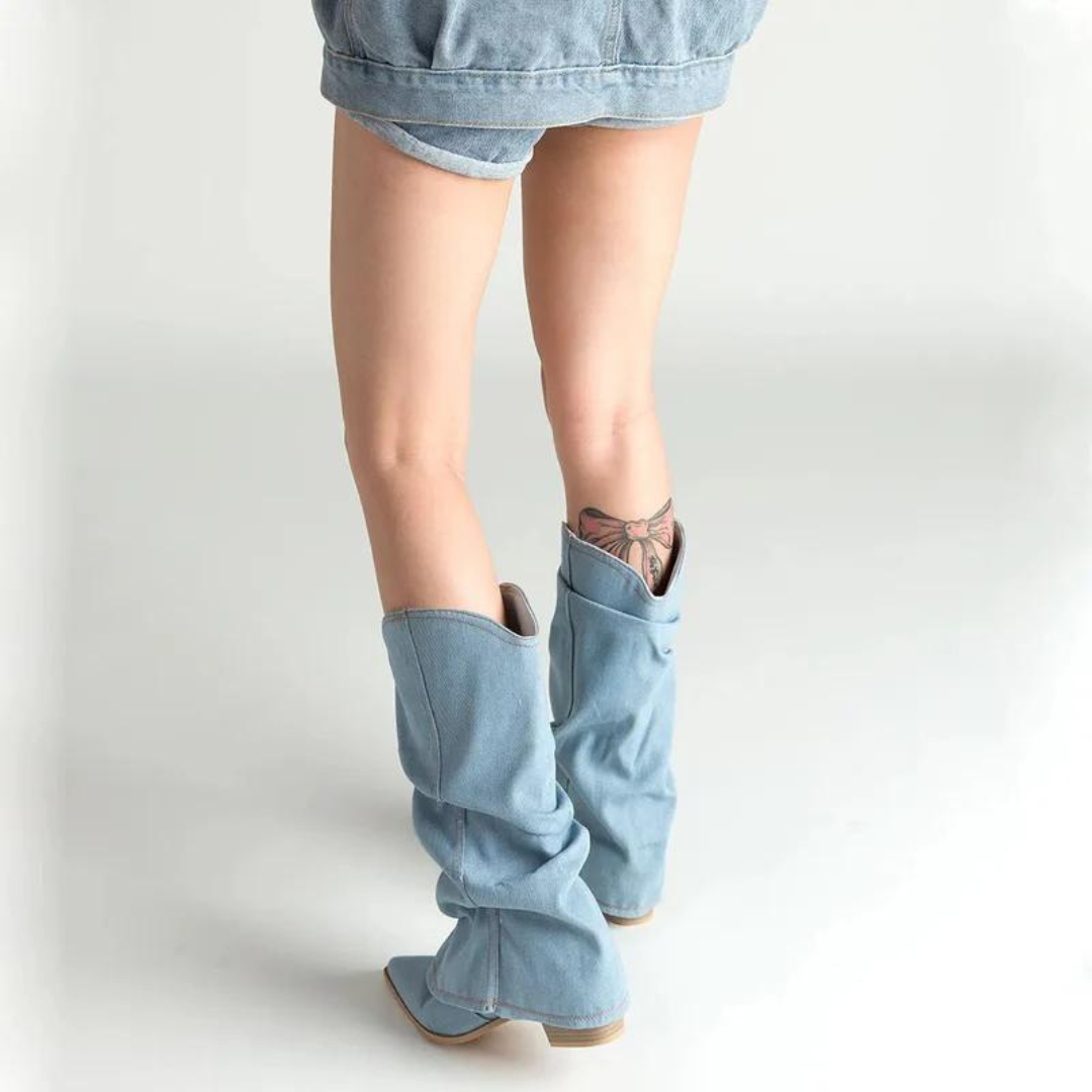 Bottes en denim à talons hauts pour femmes