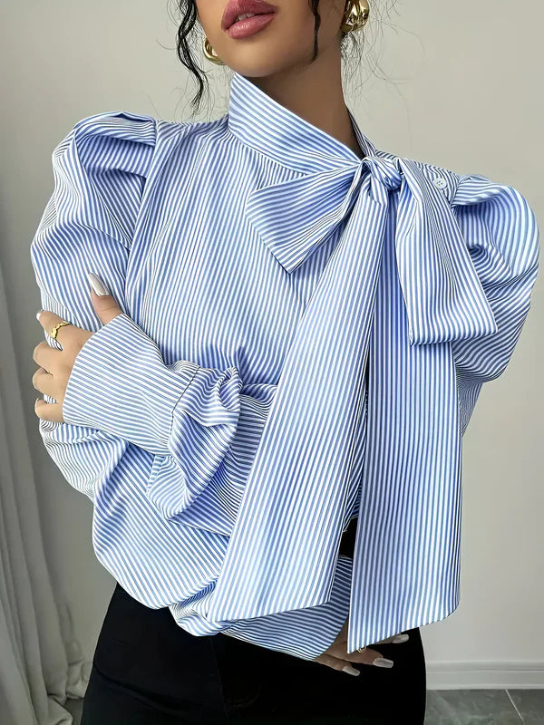 Chemise Femme Élégante à Rayures Grand Col 100% Coton Chic-5