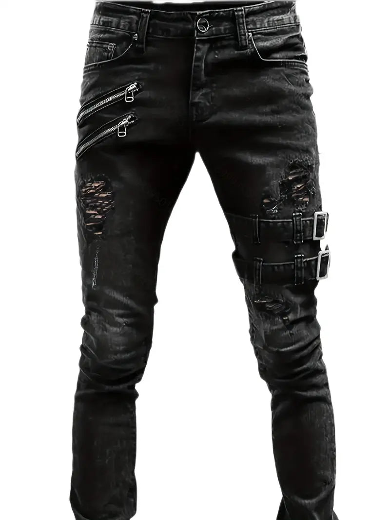 Variant image for Jean Décontracté Homme Style Motard en Denim-1