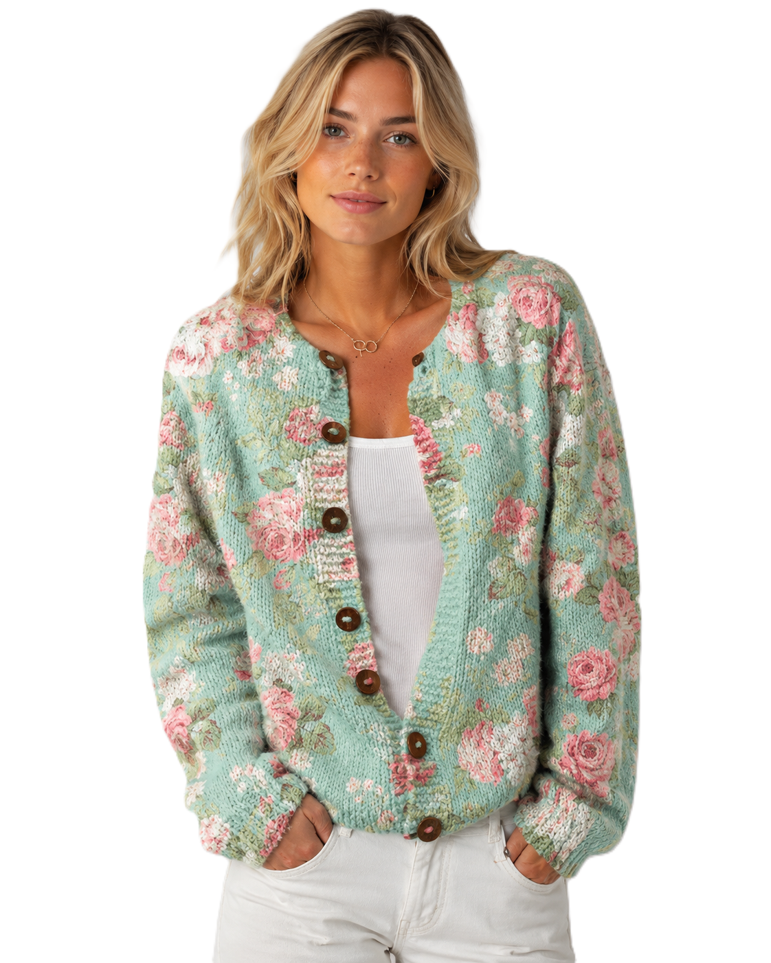 Cardigan Fleuri pour Femmes Style Décontracté