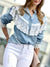Chemise en Jean Femme Éléganter Détails en Dentelle Denim-2