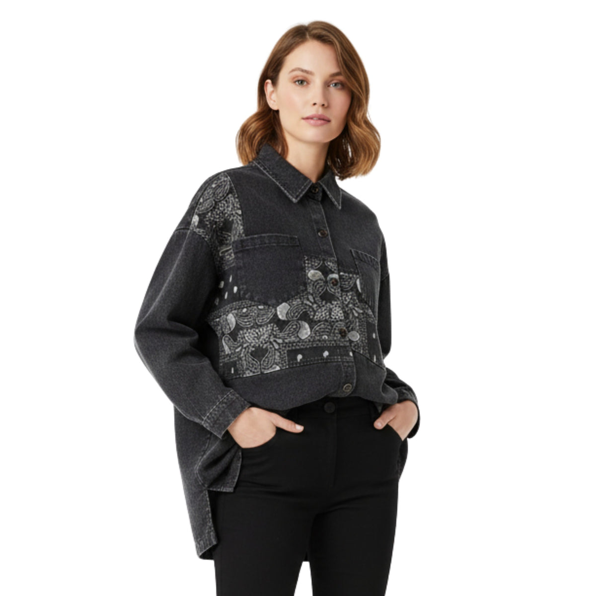 Chemisier patchwork imprimé pour femme avec poches