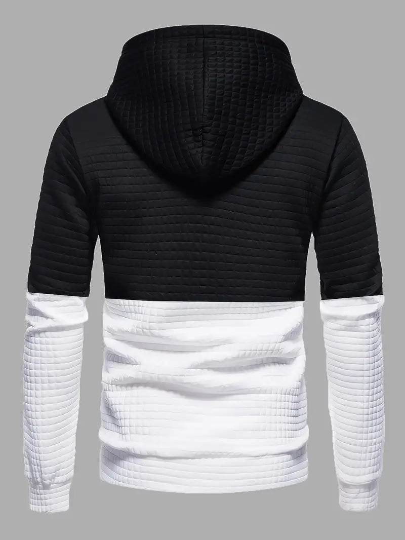 Sweat À Capuche Homme Motif de Gaufre Moderne en Mélange de Coton et Polyester-4