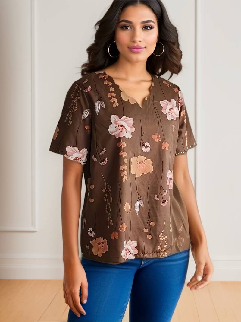 Variant image for Chemisier Femme Chic à Motif Floral Tissu Léger-25