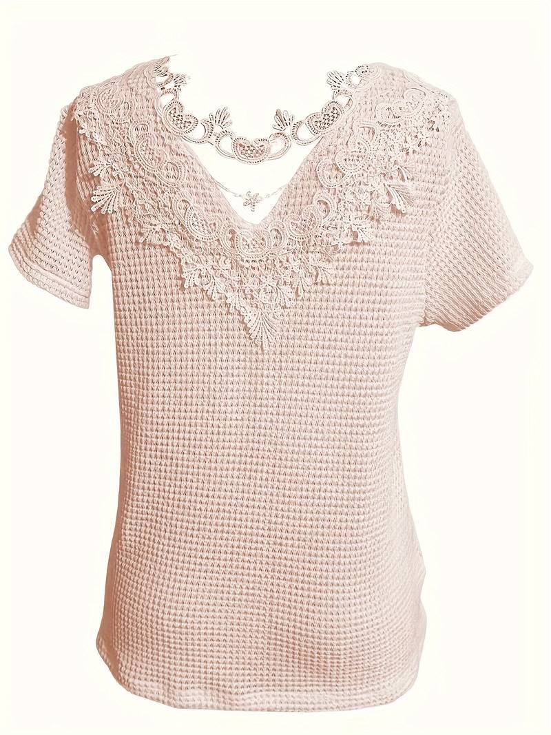 T Shirt Femme Décolleté Rond Dentelle Coton Confortable-3
