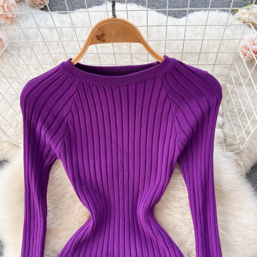 Robe crayon tricotée à manches longues pour femmes