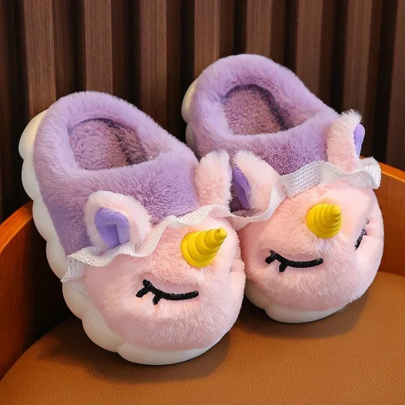 Chaussons en peluche licorne pour enfants