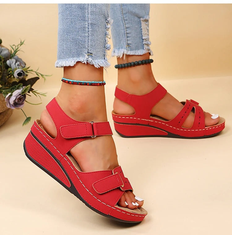 Sandales Femmes Orthopédiques Confortables Cuir Synthétique Plat Forme Élevée