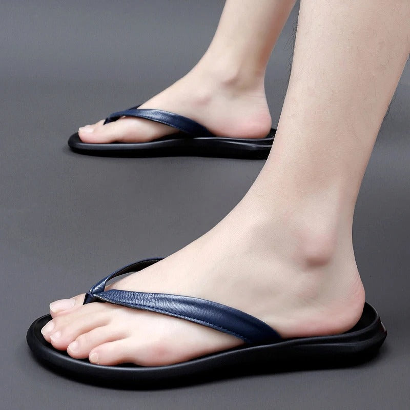 Pantoufles en cuir antidérapantes pour hommes