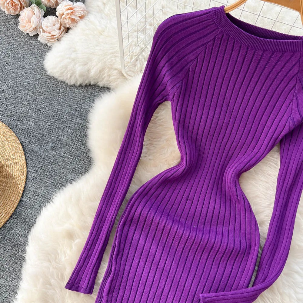 Robe crayon tricotée à manches longues pour femmes